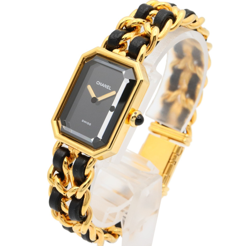 香奈兒 Premiere L 腕錶，鍍金，皮革錶帶，女士，黑色，H0001-1