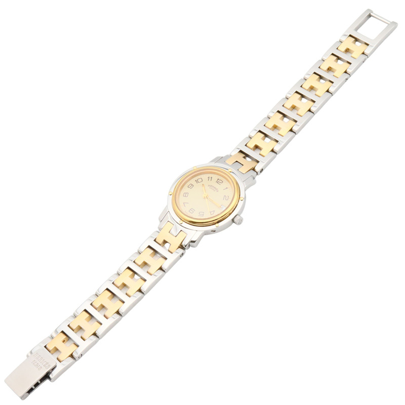 愛馬仕 Clipper 系列腕錶，鍍金不鏽鋼材質，女士款，象牙色，CL3.440-3