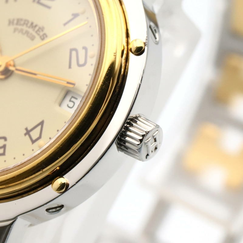 愛馬仕 Clipper 系列腕錶，鍍金不鏽鋼材質，女士款，象牙色，CL3.440-6