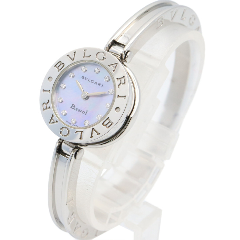 寶格麗 B-zero1 系列腕錶，不鏽鋼鑲鑽，女款，藍色錶殼 BZ22S-1