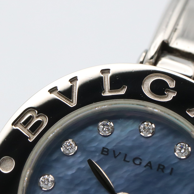 寶格麗 B-zero1 系列腕錶，不鏽鋼鑲鑽，女款，藍色錶殼 BZ22S-10