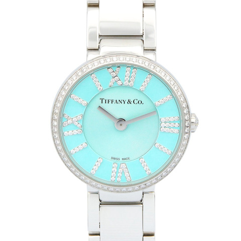 Tiffany Atlas 雙針鑲鑽腕錶，不鏽鋼材質，女款，藍色，63320803