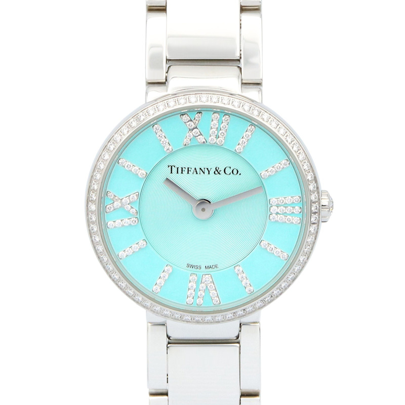 Tiffany Atlas 雙針鑲鑽腕錶，不鏽鋼材質，女款，藍色，63320803-0
