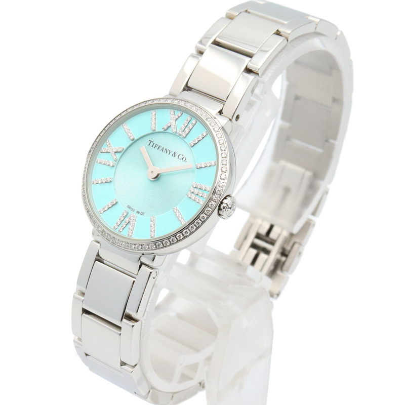 Tiffany Atlas 雙針鑲鑽腕錶，不鏽鋼材質，女款，藍色，63320803-1