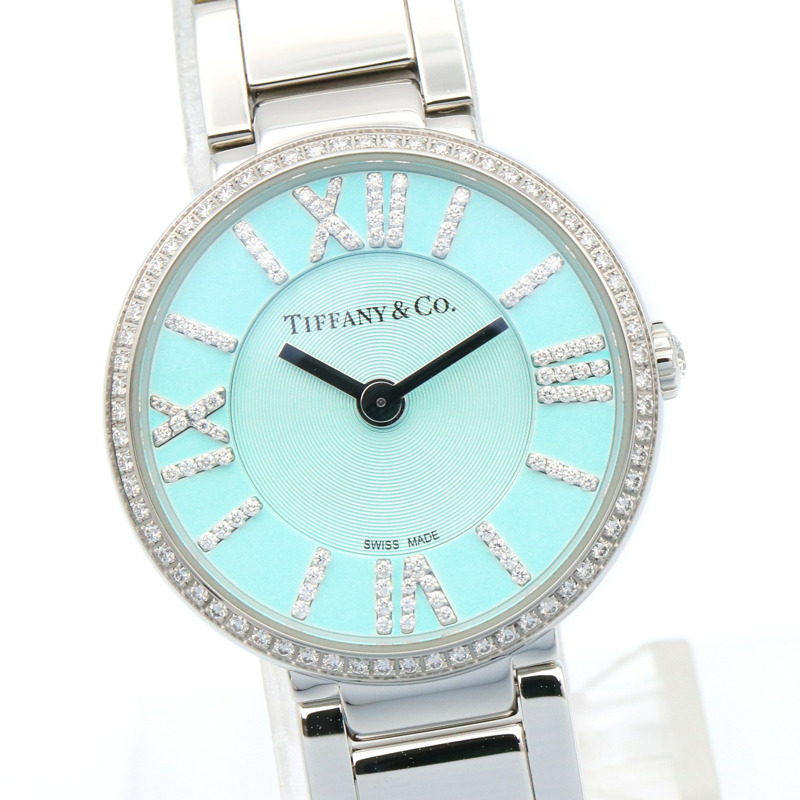 Tiffany Atlas 雙針鑲鑽腕錶，不鏽鋼材質，女款，藍色，63320803-2