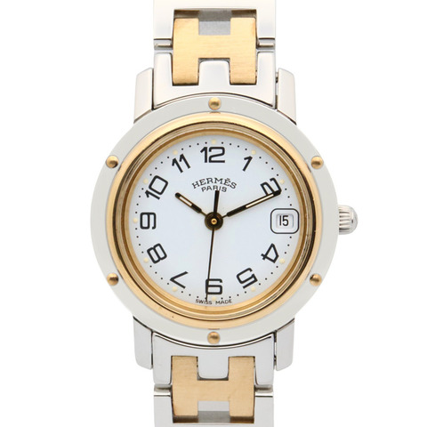 愛馬仕 Clipper 系列腕錶，鍍金不鏽鋼材質，女士款，白色，CL4.220