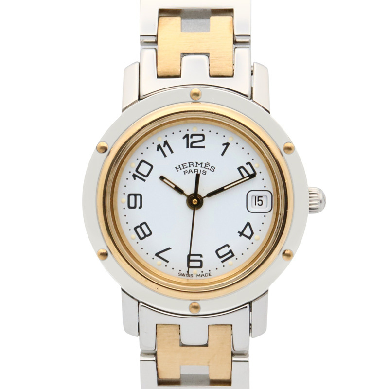 愛馬仕 Clipper 系列腕錶，鍍金不鏽鋼材質，女士款，白色，CL4.220-0