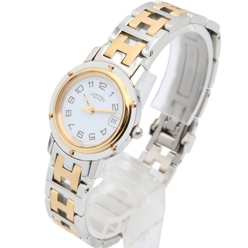 愛馬仕 Clipper 系列腕錶，鍍金不鏽鋼材質，女士款，白色，CL4.220-1