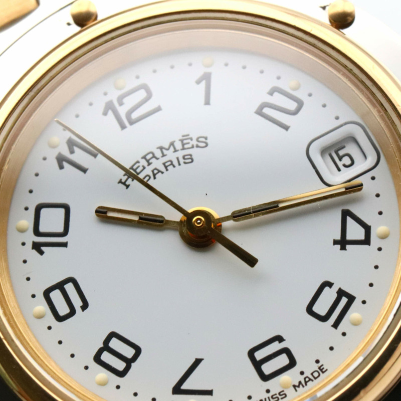 愛馬仕 Clipper 系列腕錶，鍍金不鏽鋼材質，女士款，白色，CL4.220-8