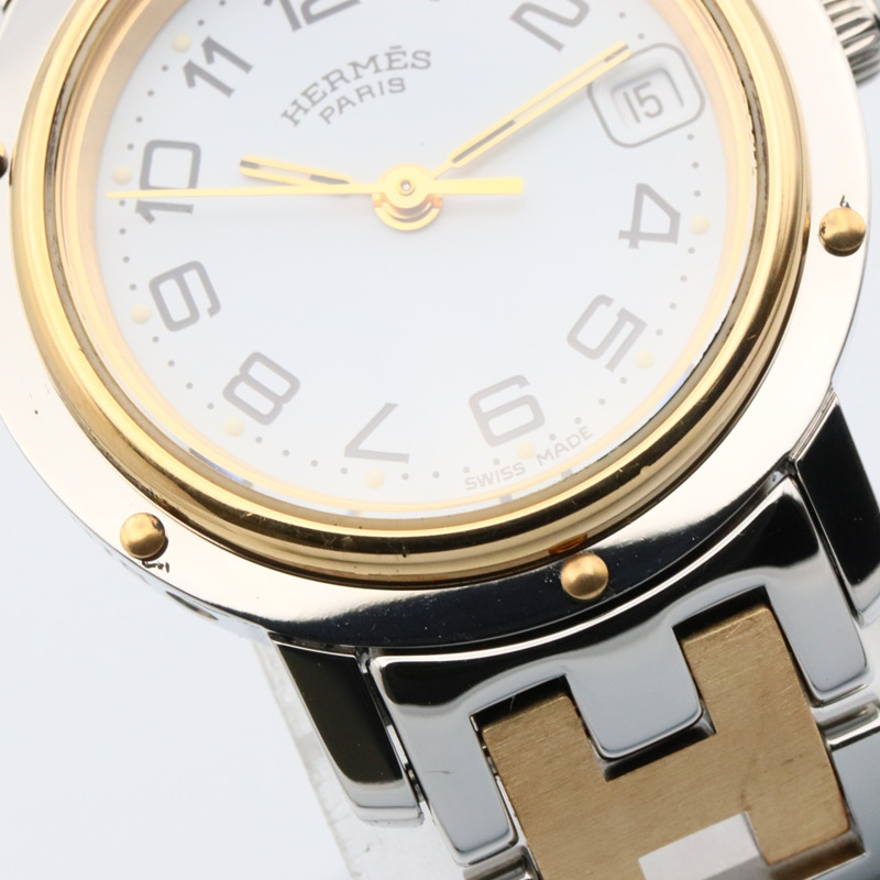 愛馬仕 Clipper 系列腕錶，鍍金不鏽鋼材質，女士款，白色，CL4.220-9