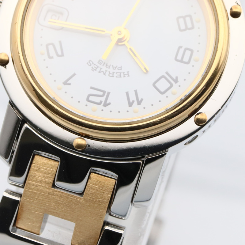 愛馬仕 Clipper 系列腕錶，鍍金不鏽鋼材質，女士款，白色，CL4.220-10