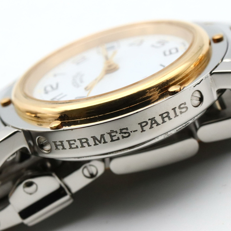 愛馬仕 Clipper 系列腕錶，鍍金不鏽鋼材質，女士款，白色，CL4.220-11