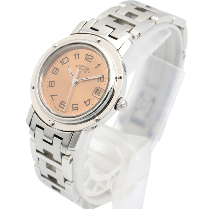 愛馬仕 Clipper 系列腕錶，不鏽鋼材質，女士款，粉紅色，CL4.210-1