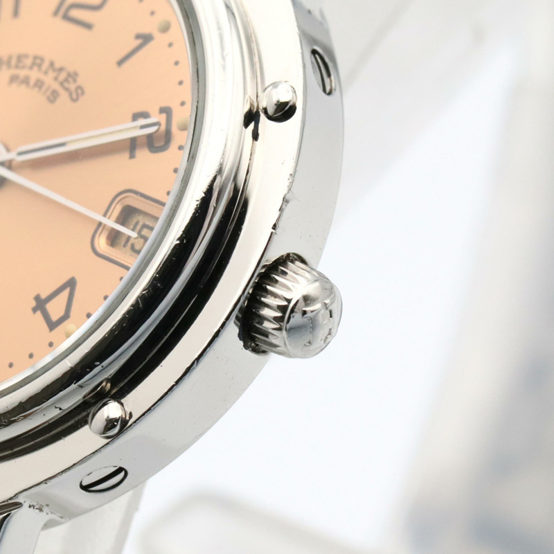 愛馬仕 Clipper 系列腕錶，不鏽鋼材質，女士款，粉紅色，CL4.210-5