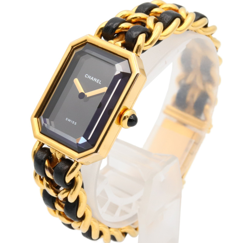 香奈兒 Premiere M 系列腕錶，鍍金，皮革錶帶，女士款，黑色，H0001-1