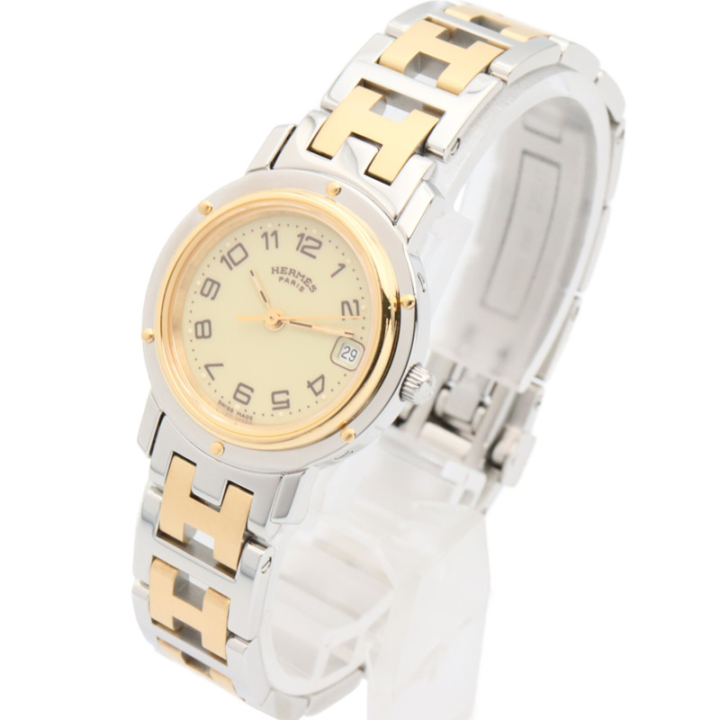 愛馬仕 Clipper 系列腕錶，鍍金不鏽鋼材質，女士款，象牙色，CL4.220-1