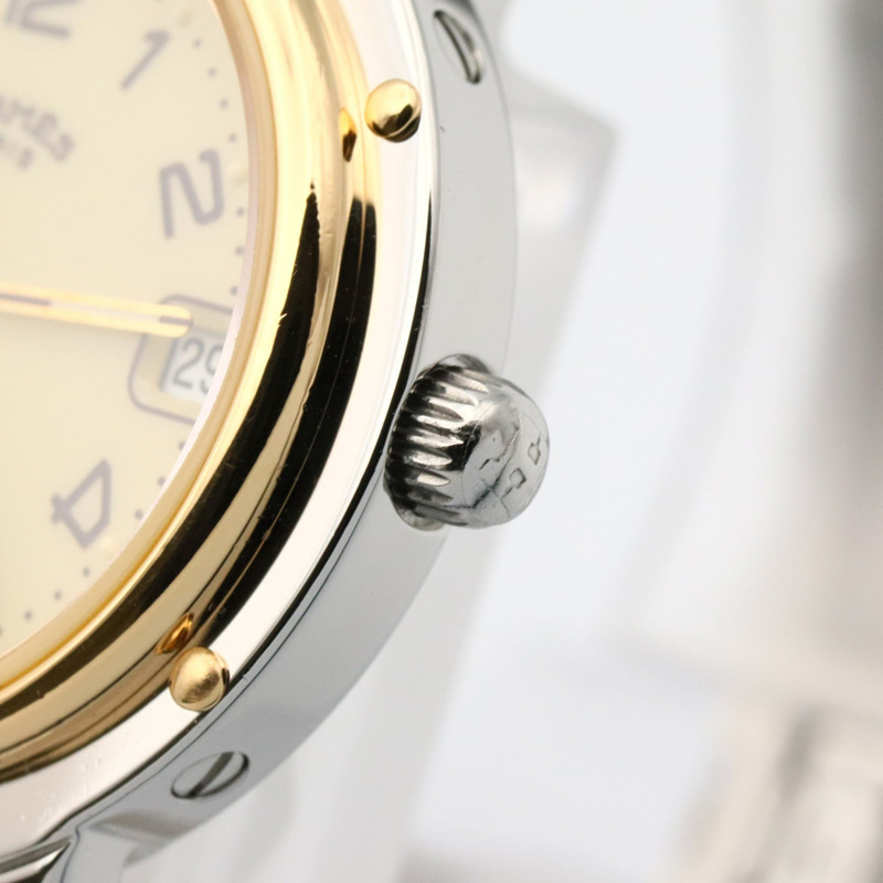 愛馬仕 Clipper 系列腕錶，鍍金不鏽鋼材質，女士款，象牙色，CL4.220-5