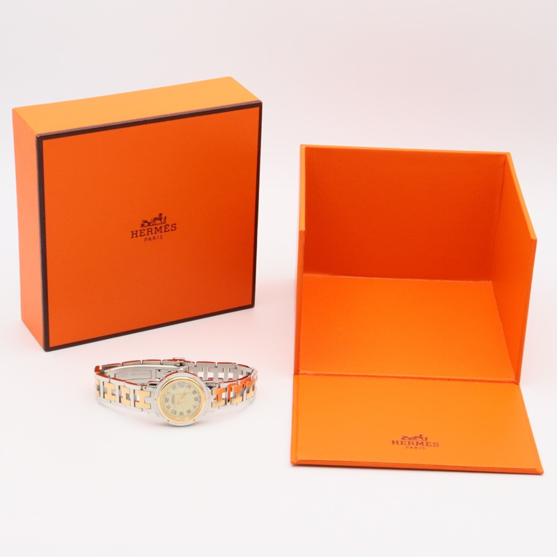 愛馬仕 Clipper 系列腕錶，鍍金不鏽鋼材質，女士款，象牙色，CL4.220-8