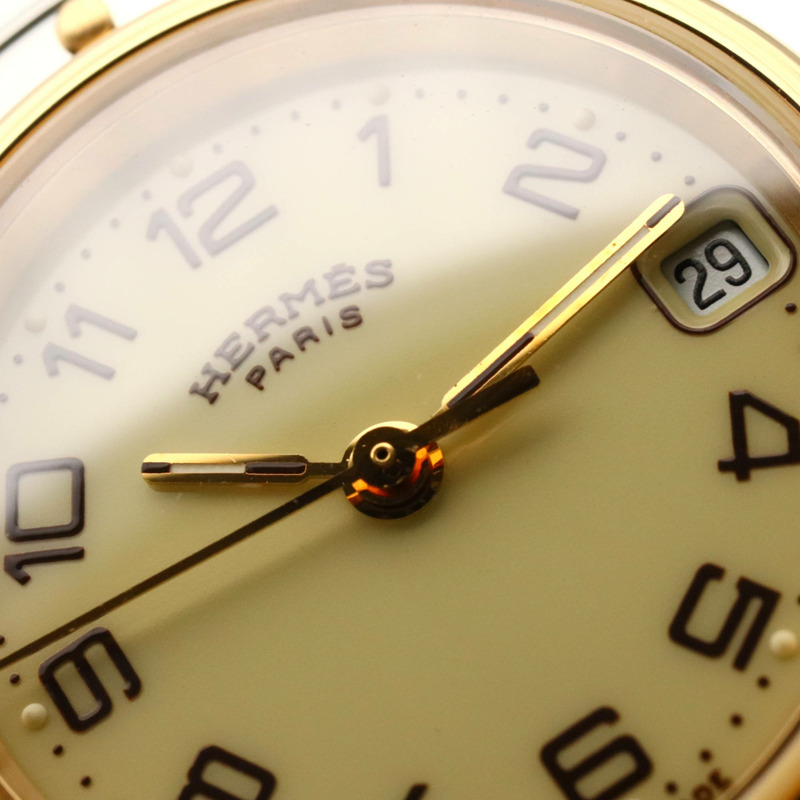 愛馬仕 Clipper 系列腕錶，鍍金不鏽鋼材質，女士款，象牙色，CL4.220-9