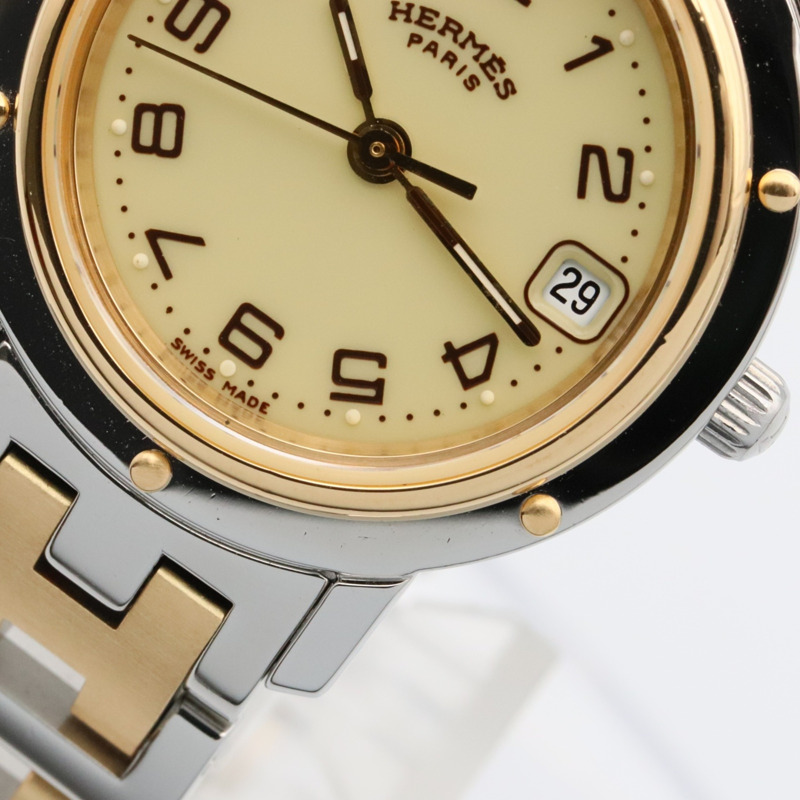 愛馬仕 Clipper 系列腕錶，鍍金不鏽鋼材質，女士款，象牙色，CL4.220-11