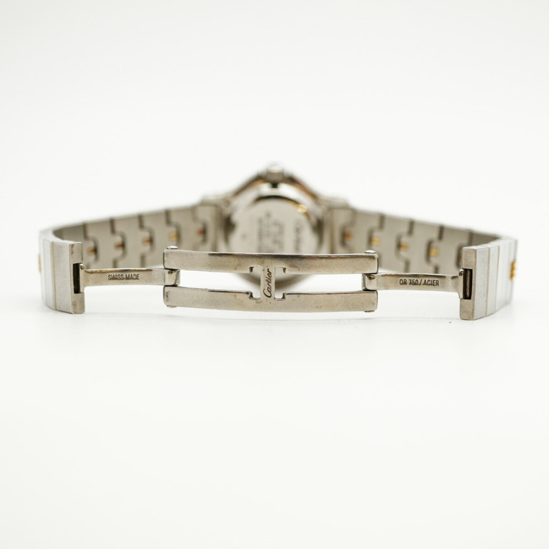 卡地亞 Santos 八角形 Godron 手鐲白色錶盤女士腕錶-4