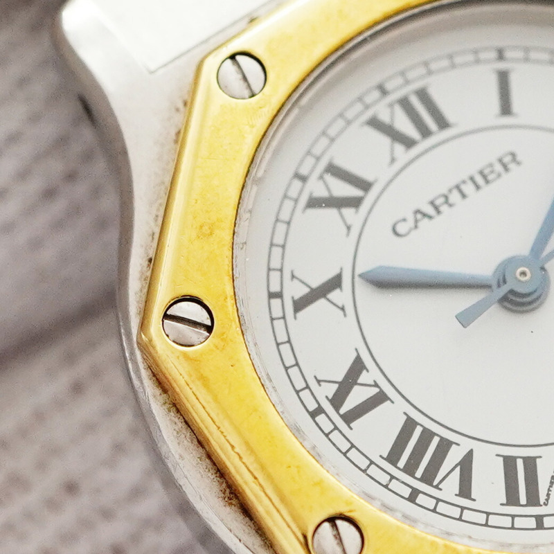 卡地亞 Santos 八角形 Godron 手鐲白色錶盤女士腕錶-7