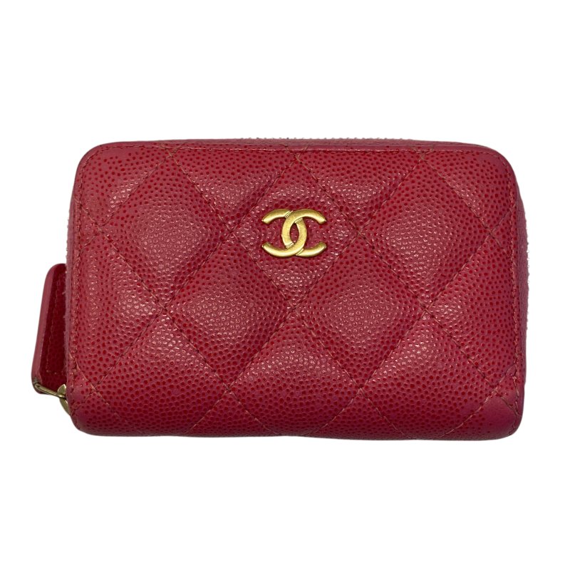 CHANEL 香奈兒 荔枝牛皮 零錢包 桃紅色-0