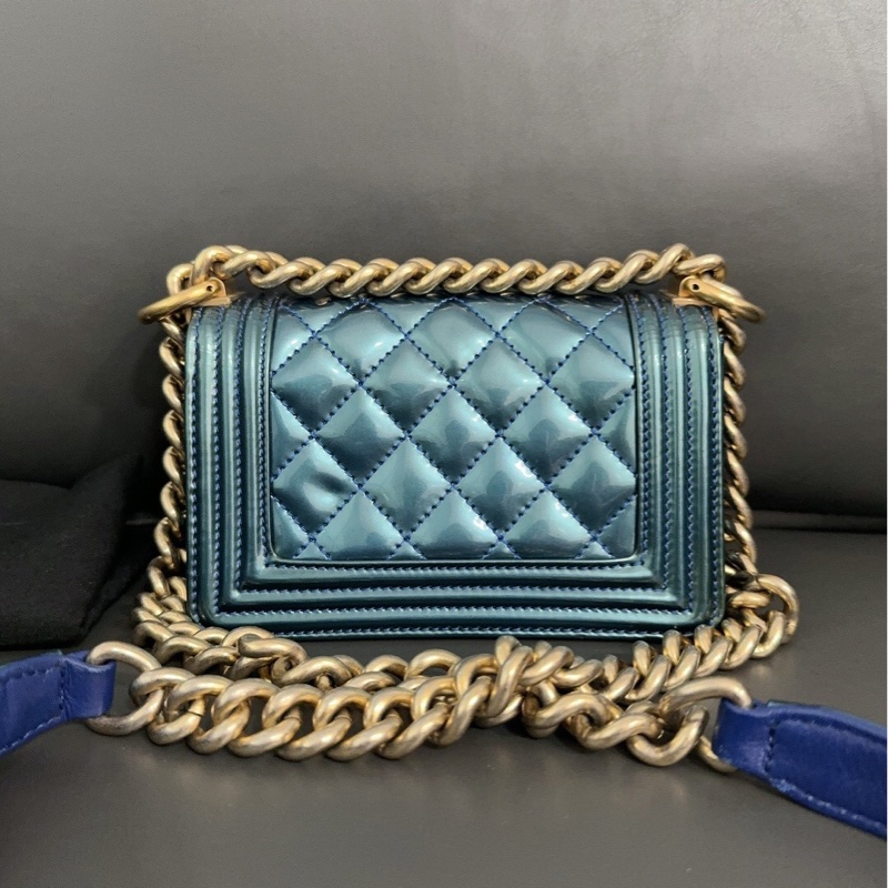 Chanel香奈兒 凡爾賽宮系列 mini號 漆皮藍色Leboy，全球限量100只，限量宮廷浮雕，底長15cm-2
