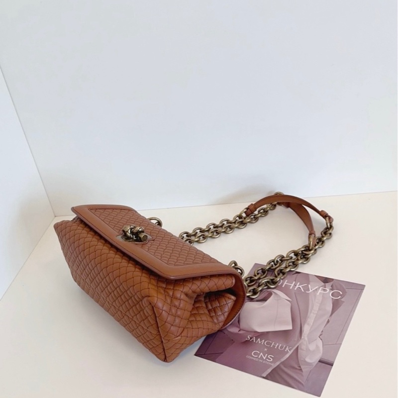 BV  Olimpia Knot焦糖色全皮繩結扣元寶鏈條包-3