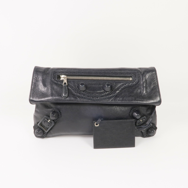 BALENCIAGA 牛皮皮革Giant Envelope Clutch銀扣手拿包-4