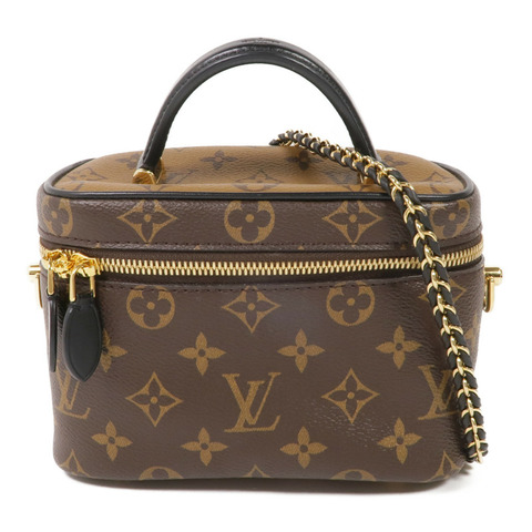 LOUIS VUITTON Monogram/Monogram Reverse Vanity PM金扣手挽肩背兩用袋棕色