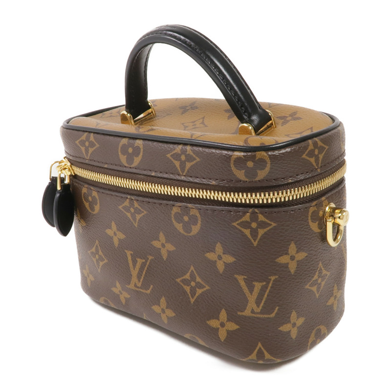 LOUIS VUITTON Monogram/Monogram Reverse Vanity PM金扣手挽肩背兩用袋棕色-2