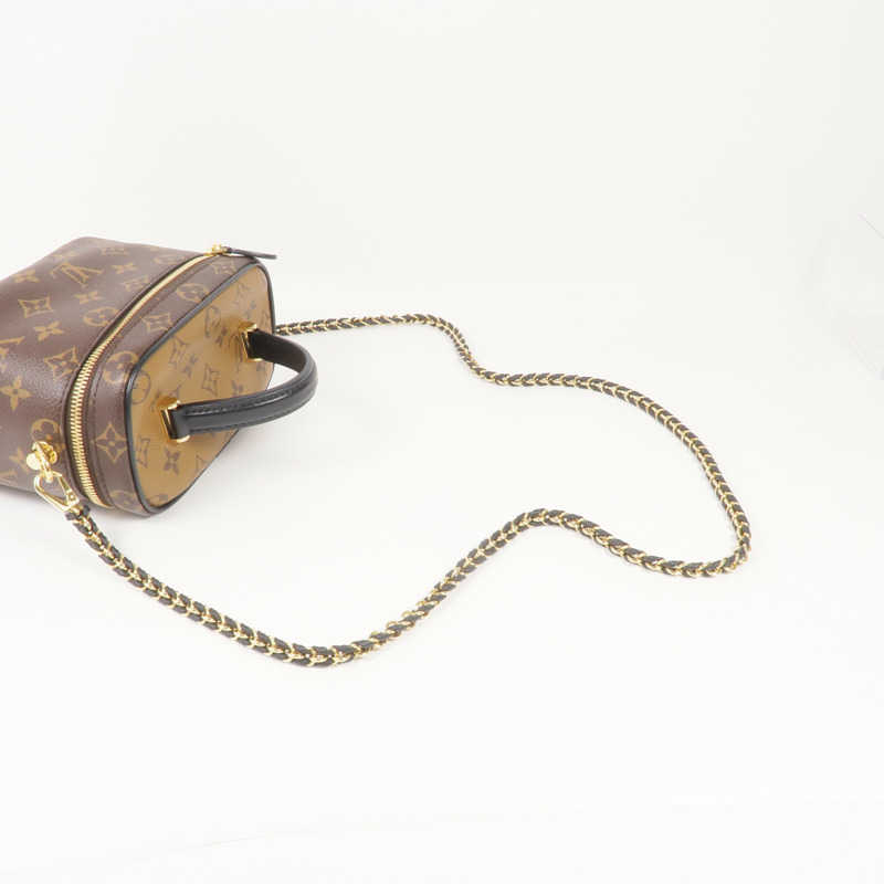 LOUIS VUITTON Monogram/Monogram Reverse Vanity PM金扣手挽肩背兩用袋棕色-4