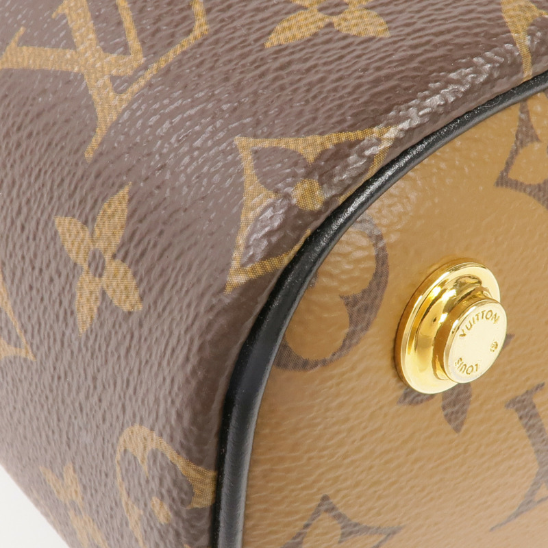 LOUIS VUITTON Monogram/Monogram Reverse Vanity PM金扣手挽肩背兩用袋棕色-10