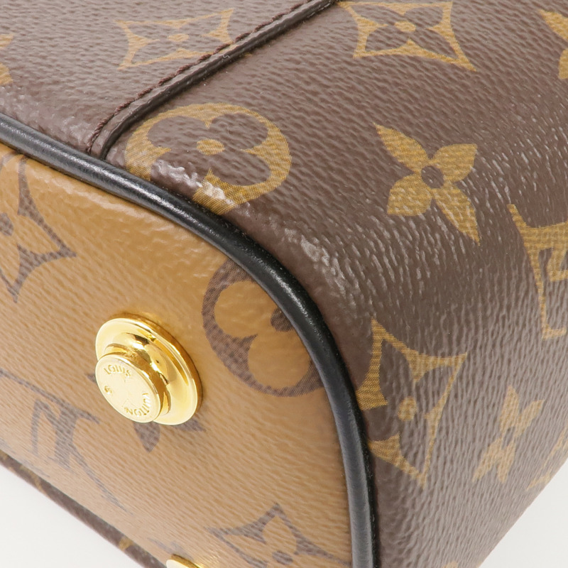 LOUIS VUITTON Monogram/Monogram Reverse Vanity PM金扣手挽肩背兩用袋棕色-11