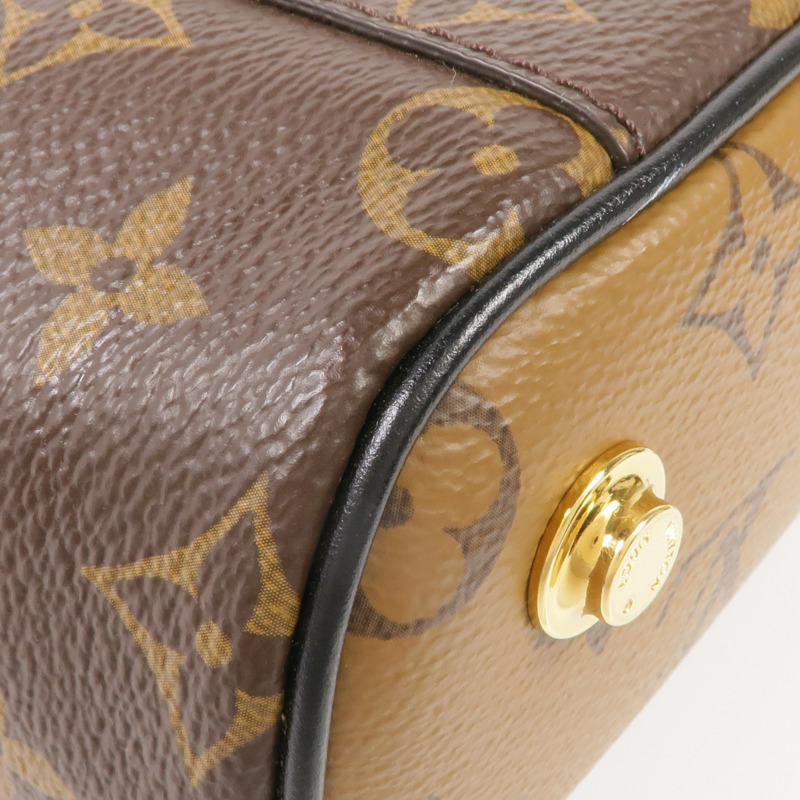 LOUIS VUITTON Monogram/Monogram Reverse Vanity PM金扣手挽肩背兩用袋棕色-12