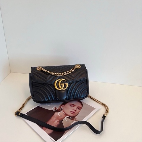 Gucci 古馳 黑金 馬蒙 marmont 22 鏈條包
