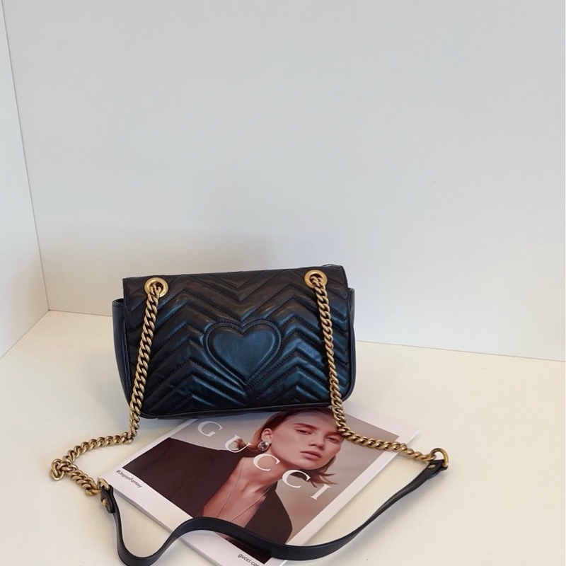 Gucci 古馳 黑金 馬蒙 marmont 22 鏈條包-1