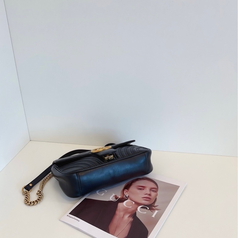 Gucci 古馳 黑金 馬蒙 marmont 22 鏈條包-2