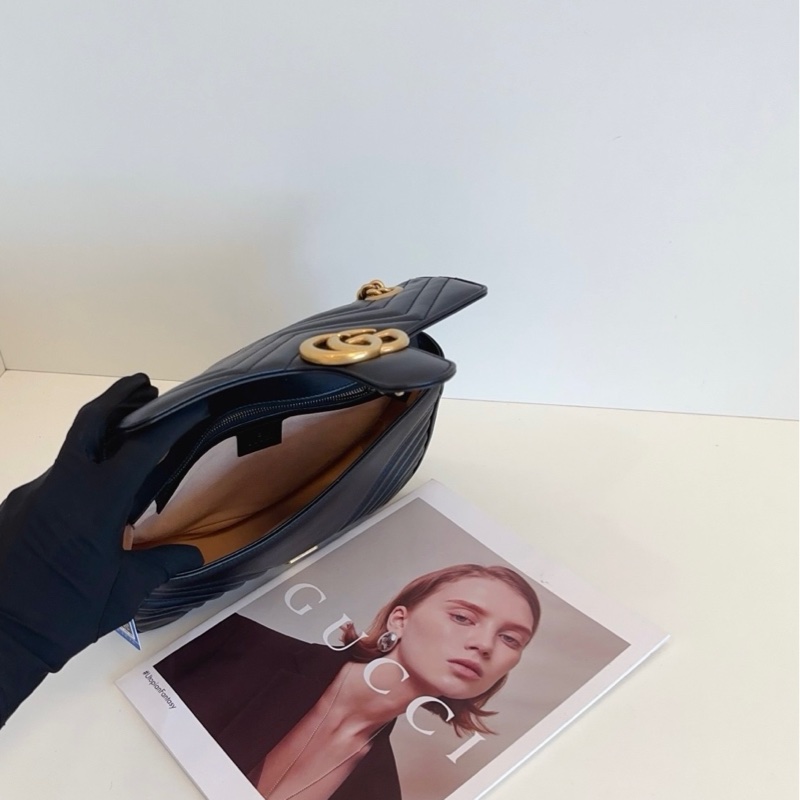 Gucci 古馳 黑金 馬蒙 marmont 22 鏈條包-3