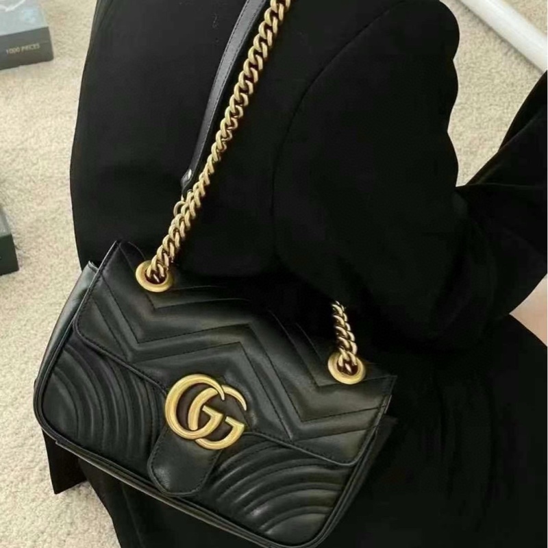 Gucci 古馳 黑金 馬蒙 marmont 22 鏈條包-4
