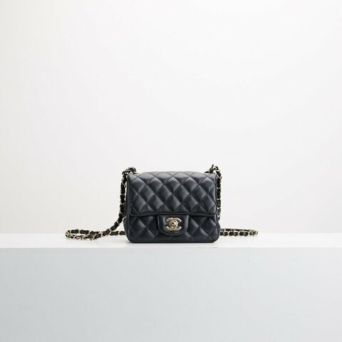 二手Chanel mini coco 17方胖/黑淡金扣