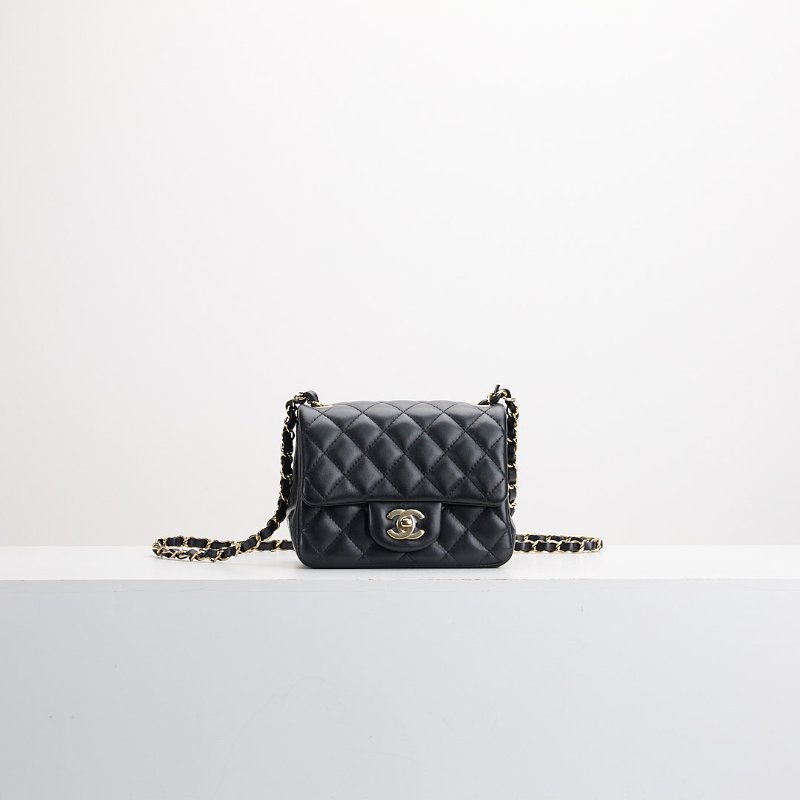 二手Chanel mini coco 17方胖/黑淡金扣-0