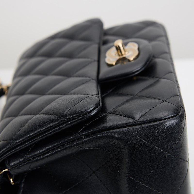 二手Chanel mini coco 17方胖/黑淡金扣-4