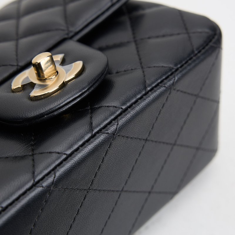 二手Chanel mini coco 17方胖/黑淡金扣-6