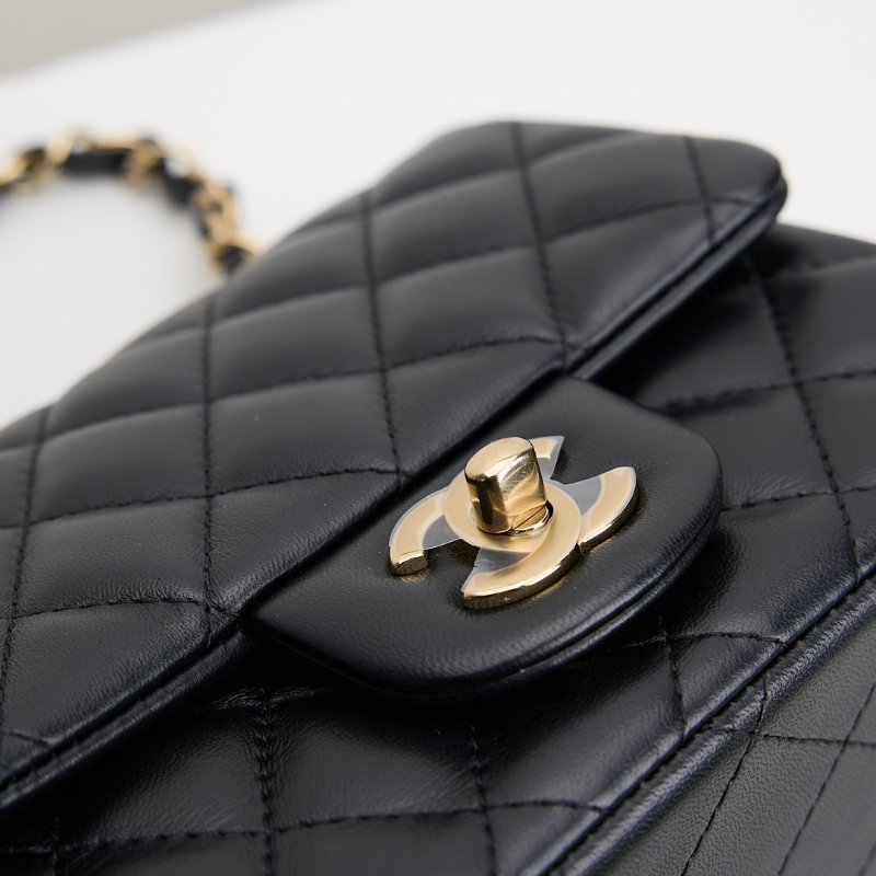 二手Chanel mini coco 17方胖/黑淡金扣-7