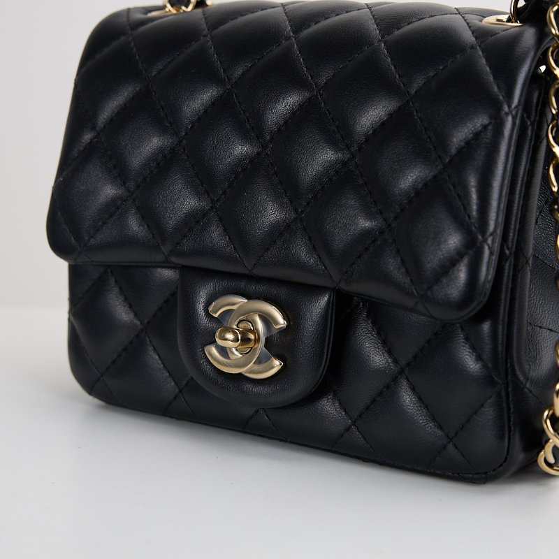 二手Chanel mini coco 17方胖/黑淡金扣-18