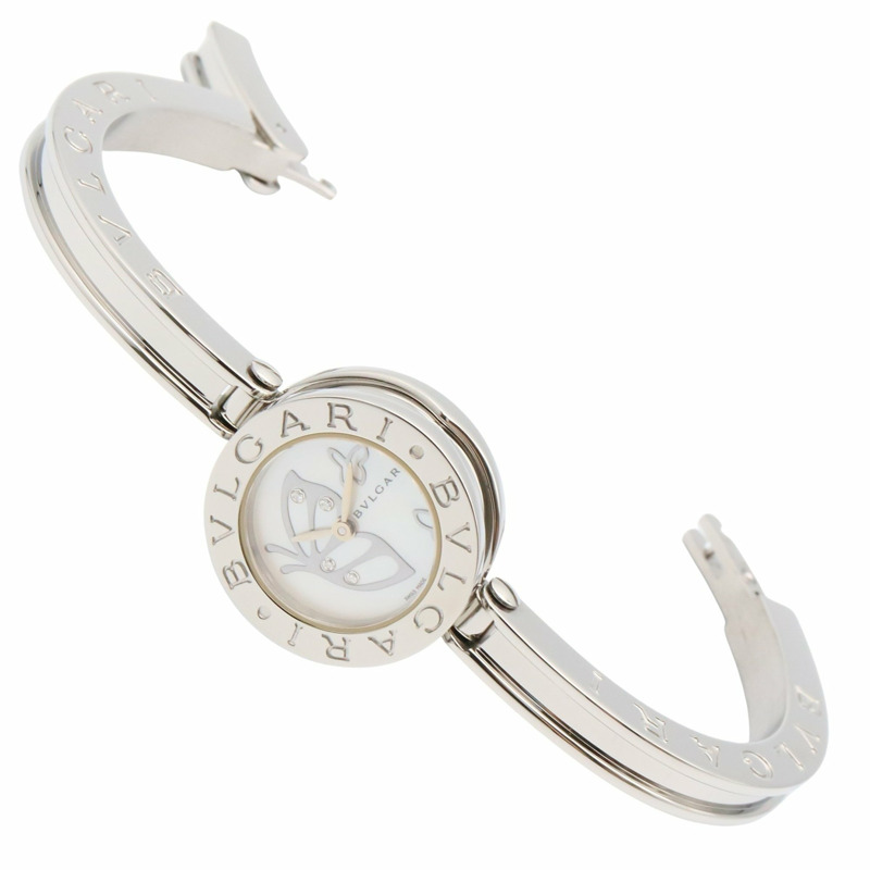 寶格麗 B-zero1 系列腕錶，不鏽鋼材質，女款，白色錶殼，型號 BZ22S-3
