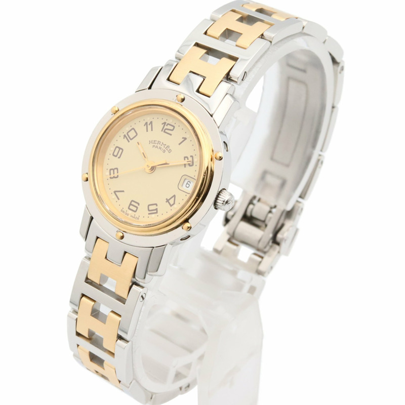 愛馬仕 Clipper 系列腕錶，鍍金不鏽鋼材質，女士款，象牙色，CL4.220-1