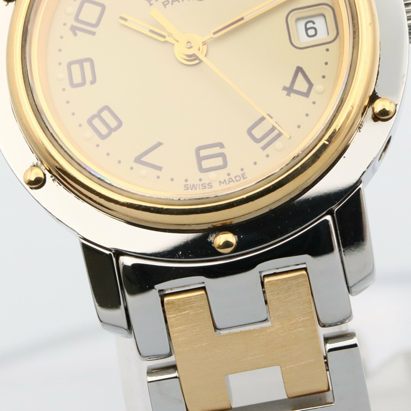 愛馬仕 Clipper 系列腕錶，鍍金不鏽鋼材質，女士款，象牙色，CL4.220-10